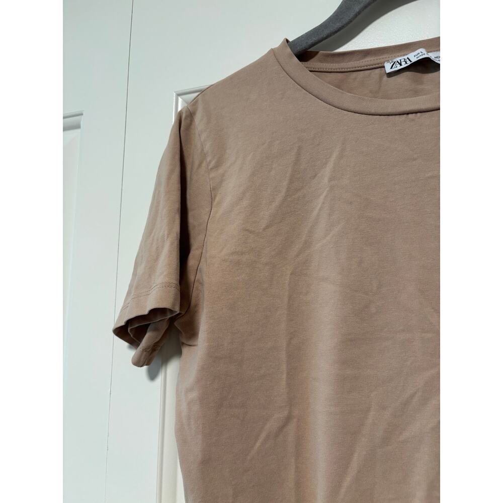 Zara Basic Tan Crop T-Shirt Size L - Picture 4 of 5